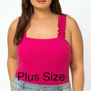Gilli Plus Size Bodysuit Sleeveless Ribbed with Ruffle Straps and Square Neck